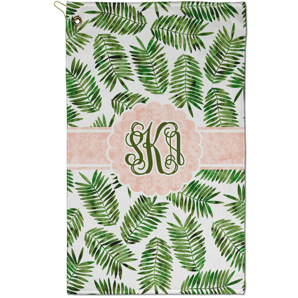 Custom Tropical Leaves Golf Towel - Poly-Cotton Blend - Small w/ Monograms