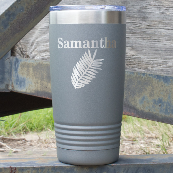Custom Tropical Leaves 20 oz Stainless Steel Tumbler - Grey - Single Sided (Personalized)