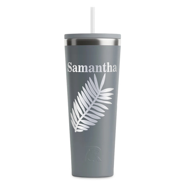 Custom Tropical Leaves RTIC Everyday Tumbler with Straw - 28oz - Grey - Single-Sided (Personalized)