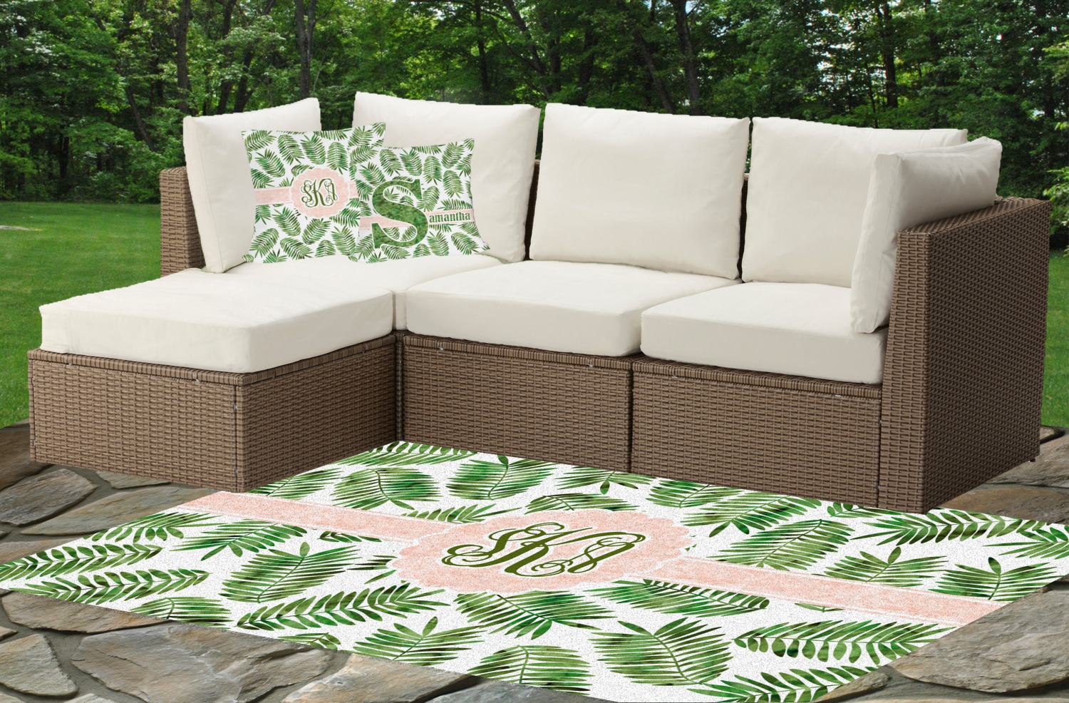 Custom Tropical Leaves Indoor / Outdoor Rug (Personalized) YouCustomizeIt