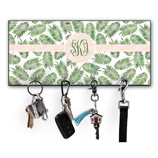 Custom Tropical Leaves Key Hanger w/ 4 Hooks w/ Monogram