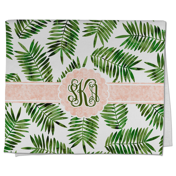 Custom Tropical Leaves Kitchen Towel - Poly Cotton w/ Monograms