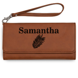 Tropical Leaves Ladies Leatherette Wallet - Laser Engraved - Rawhide (Personalized)