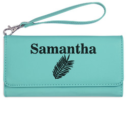 Tropical Leaves Ladies Leatherette Wallet - Laser Engraved- Teal (Personalized)