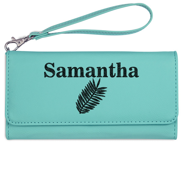Tropical Leaves Ladies Wallet - Leather - Teal - Front View