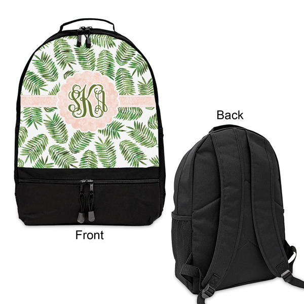 Tropical Leaves Large Backpack - Black - Front & Back View