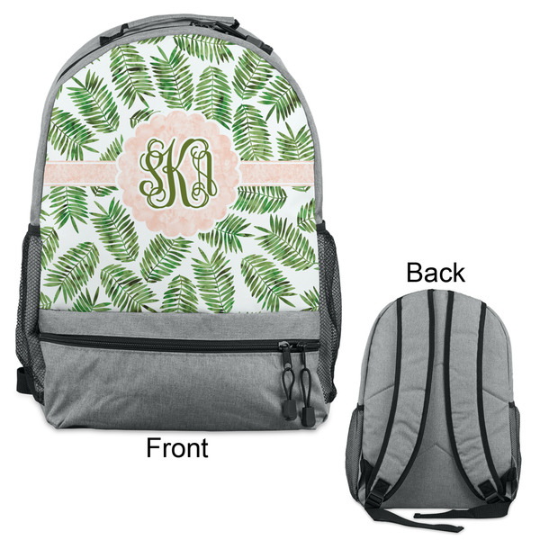 Tropical Leaves Large Backpack - Gray - Front & Back View