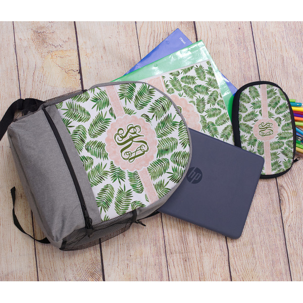 Tropical Leaves Large Backpack - Gray - With Stuff