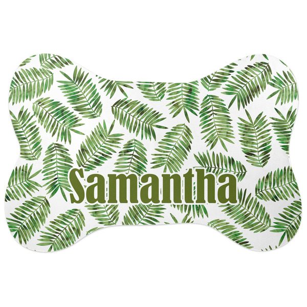 Custom Tropical Leaves Bone Shaped Dog Food Mat (Large) (Personalized)