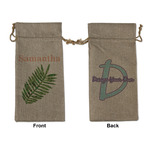 Tropical Leaves Large Burlap Gift Bag - Front & Back (Personalized)
