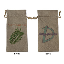 Tropical Leaves Large Burlap Gift Bag - Front & Back (Personalized)