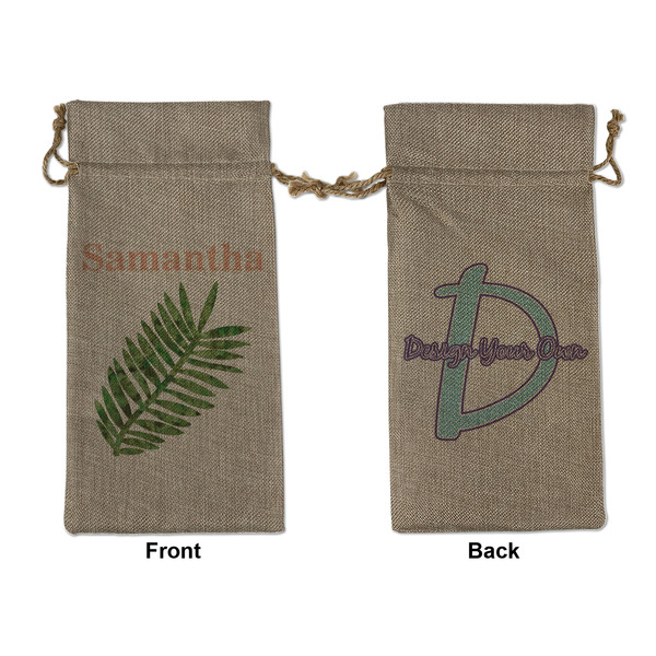 Custom Tropical Leaves Large Burlap Gift Bag - Front & Back (Personalized)