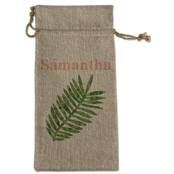 Tropical Leaves Large Burlap Gift Bag - Front (Personalized)
