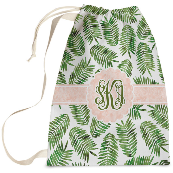 Custom Tropical Leaves Laundry Bag - Large (Personalized)