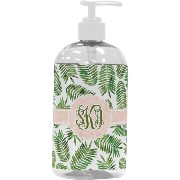 Custom Tropical Leaves Plastic Soap / Lotion Dispenser (16 oz - Large - White) (Personalized)