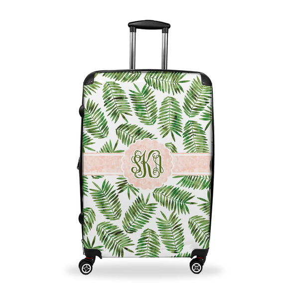 Custom Tropical Leaves Suitcase - 28" Large - Checked w/ Monogram
