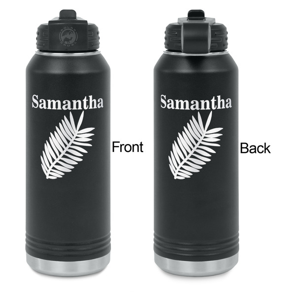 Tropical Leaves Laser Engraved Water Bottles - Front & Back Engraving - Front & Back View