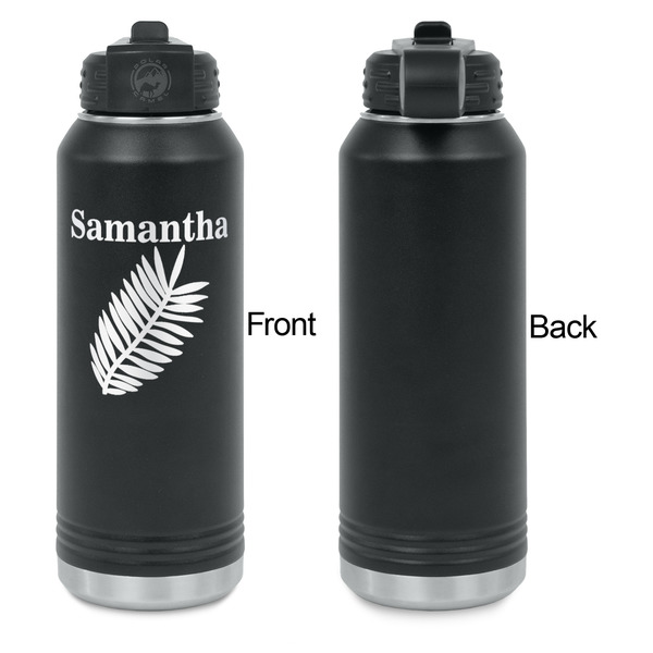 Tropical Leaves Laser Engraved Water Bottles - Front Engraving - Front & Back View