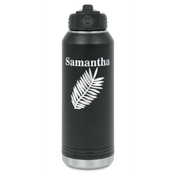 Custom Tropical Leaves Water Bottle - Laser Engraved - Front (Personalized)