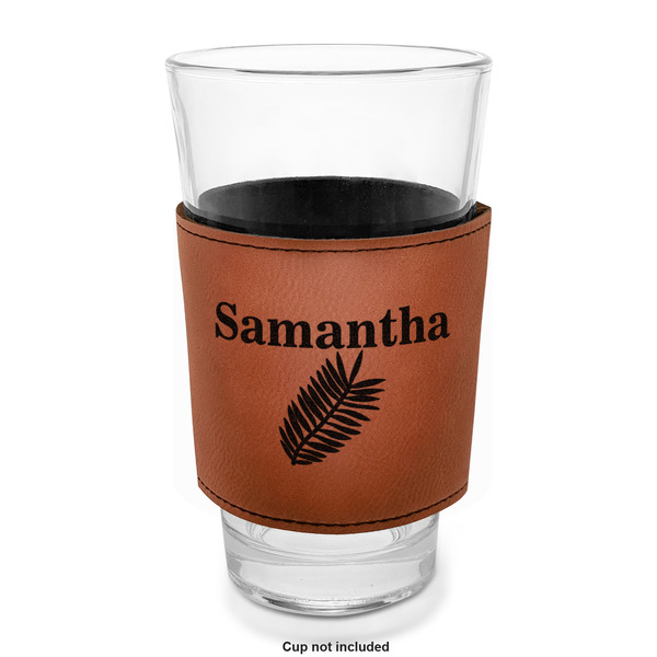 Tropical Leaves Laserable Leatherette Mug Sleeve - In pint glass for bar