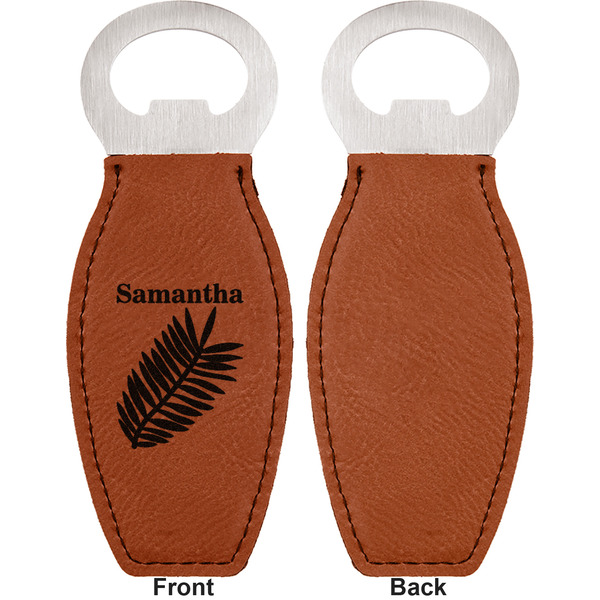 Tropical Leaves Leather Bar Bottle Opener - Front and Back (single sided)