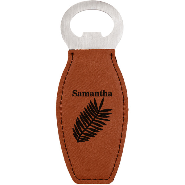 Custom Tropical Leaves Leatherette Bottle Opener (Personalized)