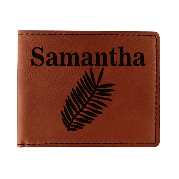 Custom Tropical Leaves Leatherette Bifold Wallet (Personalized)