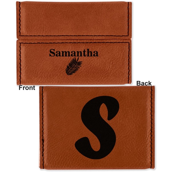 Tropical Leaves Leather Business Card Holder - Front Back