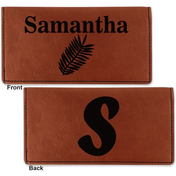 Tropical Leaves Leather Checkbook Holder Front and Back