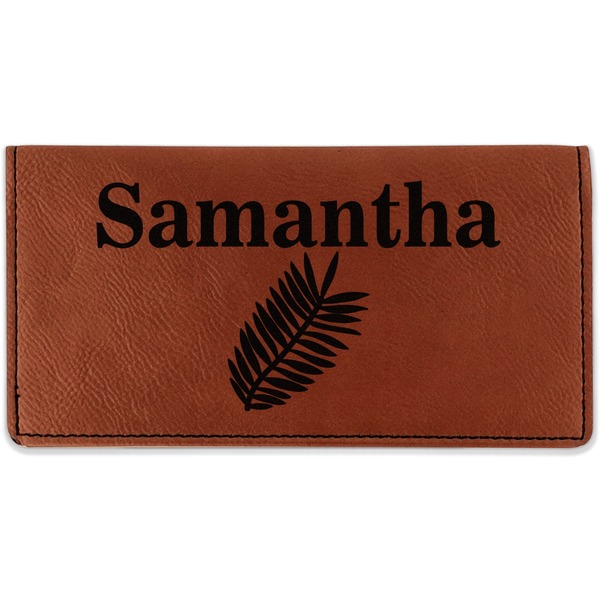 Custom Tropical Leaves Leatherette Checkbook Holder - Single Sided (Personalized)