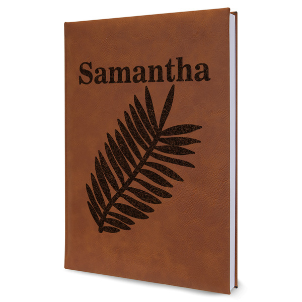 Custom Tropical Leaves Leather Sketchbook - Large - Double Sided (Personalized)