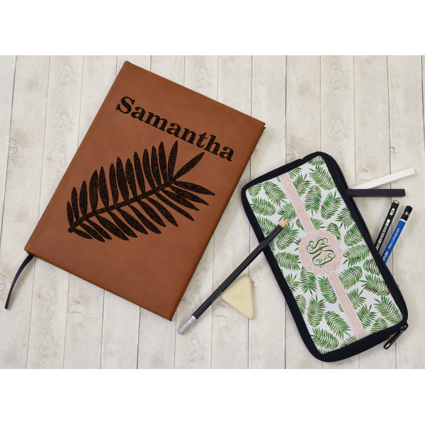 Tropical Leaves Leather Sketchbook - Small - Single Sided - In Context