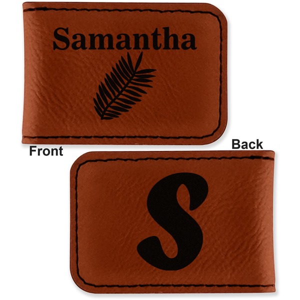 Tropical Leaves Leatherette Magnetic Money Clip - Front and Back