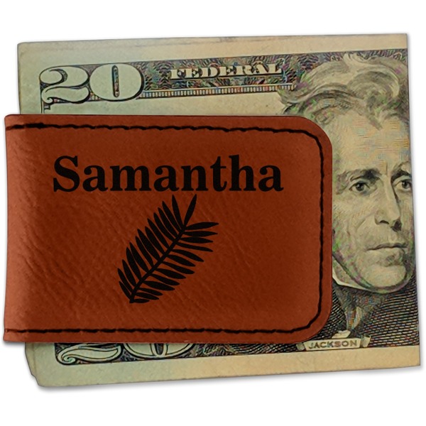 Custom Tropical Leaves Leatherette Magnetic Money Clip - Double Sided (Personalized)