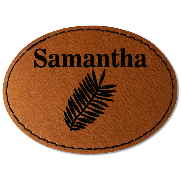 Custom Tropical Leaves Faux Leather Iron On Patch - Oval (Personalized)