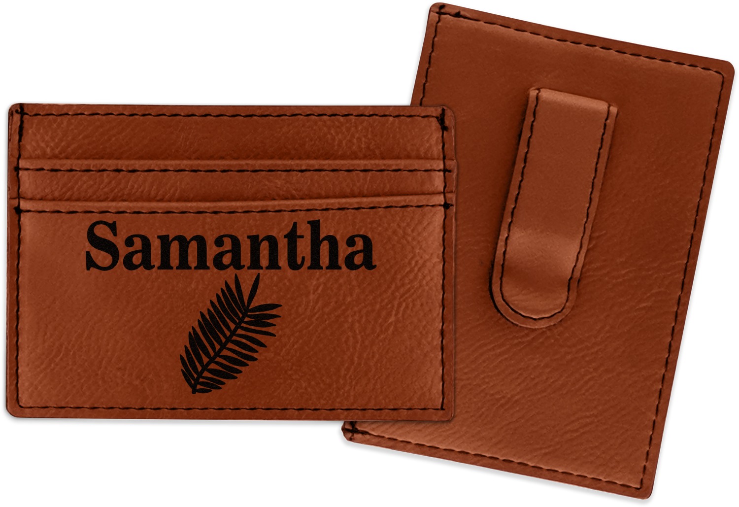 Personalized Tropical Leaves 2 Genuine Leather Money Clip 