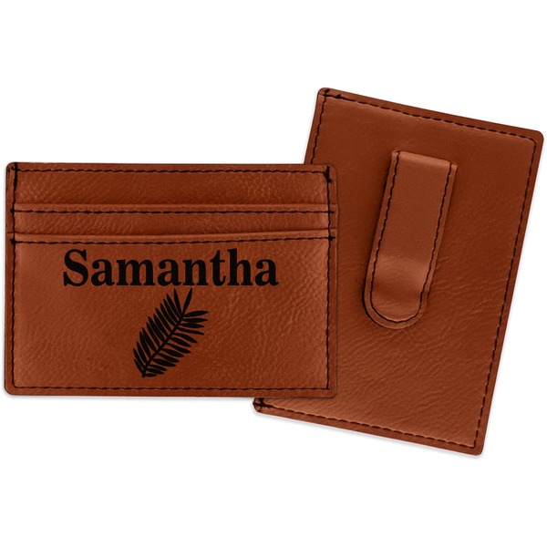 Custom Tropical Leaves Leatherette Wallet with Money Clip (Personalized)