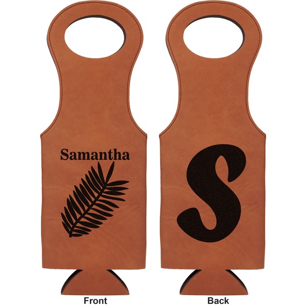 Tropical Leaves Leatherette Wine Tote Double Sided - Front and Back