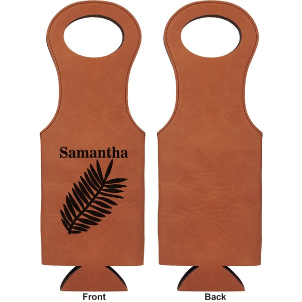 Tropical Leaves Leatherette Wine Tote Single Sided - Front and Back