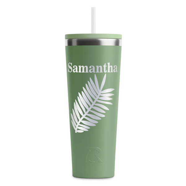 Custom Tropical Leaves RTIC Everyday Tumbler with Straw - 28oz - Light Green - Single-Sided (Personalized)