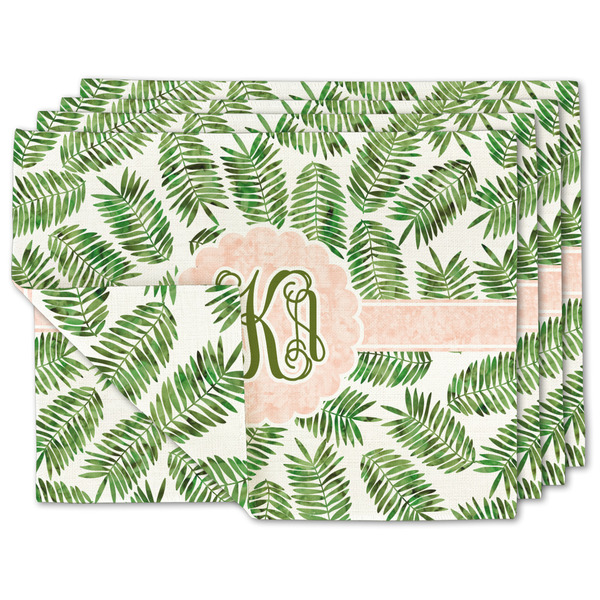 Custom Tropical Leaves Double-Sided Linen Placemat - Set of 4 w/ Monogram
