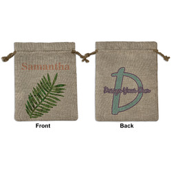 Tropical Leaves Medium Burlap Gift Bag - Front & Back (Personalized)