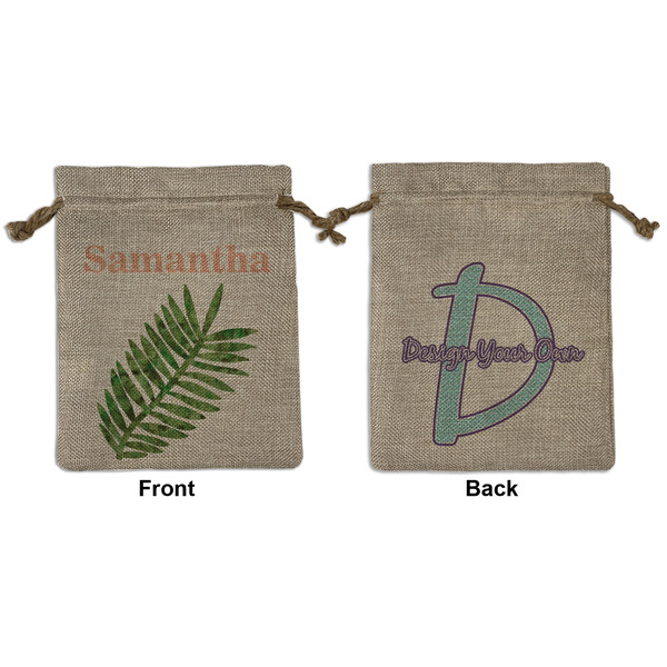 Custom Tropical Leaves Medium Burlap Gift Bag - Front & Back (Personalized)