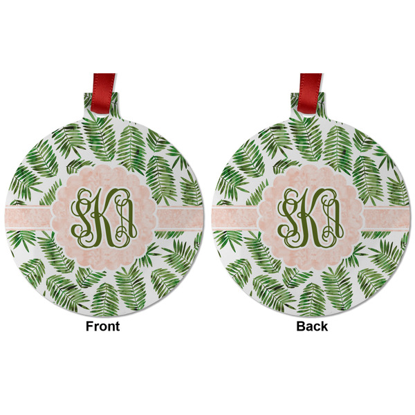 Tropical Leaves Metal Ball Ornament - Front and Back