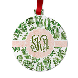 Tropical Leaves Metal Ball Ornament - Double Sided w/ Monogram