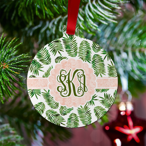 Tropical Leaves Metal Ball Ornament - Lifestyle