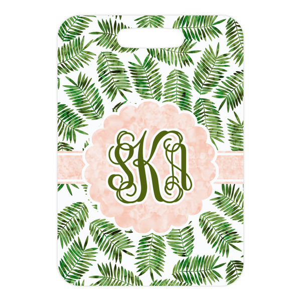 Tropical Leaves Metal Luggage Tag - Front Without Strap