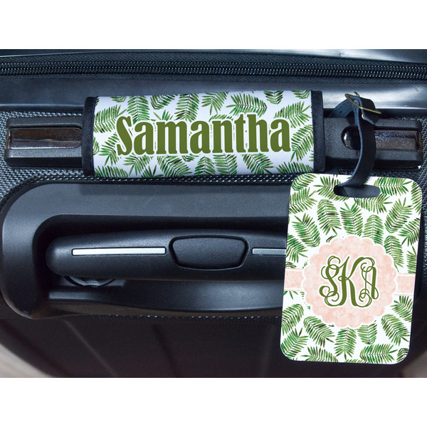 Tropical Leaves Metal Luggage Tag & Handle Wrap - In Context