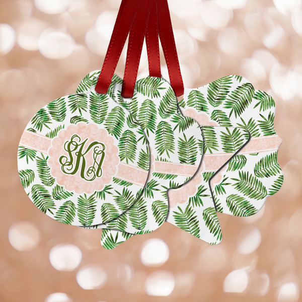 Custom Tropical Leaves Metal Ornaments - Double Sided w/ Monogram