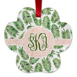 Tropical Leaves Metal Paw Ornament - Double Sided w/ Monogram
